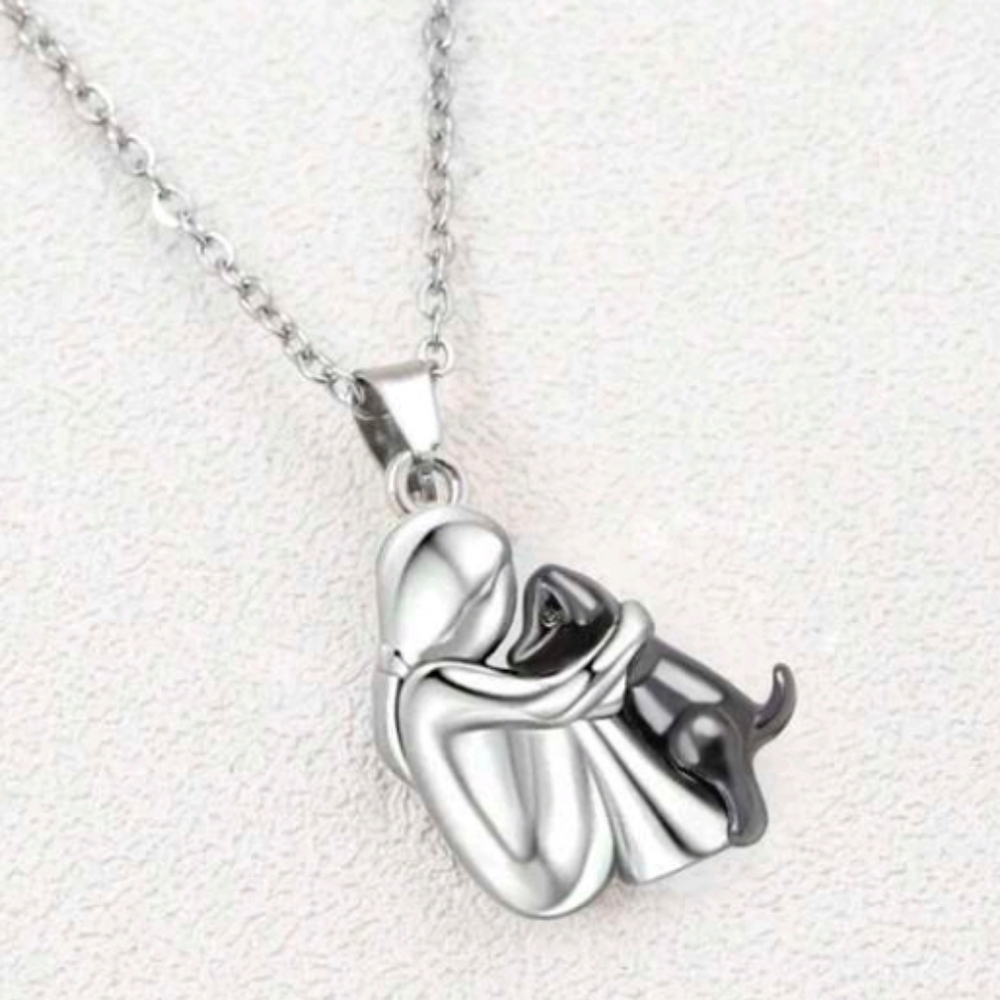 4/$40 New 3D Silver Girl & Gray Dog Necklace